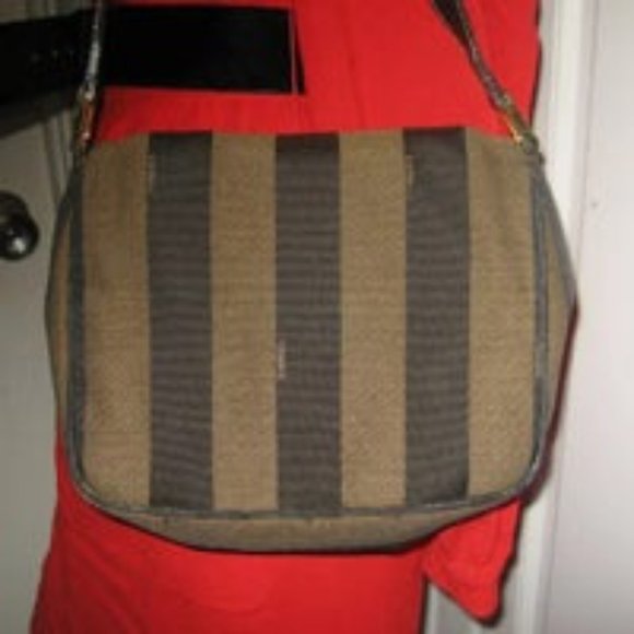 ❤️Authentic FENDI Pequin Flap Canvas Leather Shoulder CrossBody Bag Purse - Picture 10 of 14